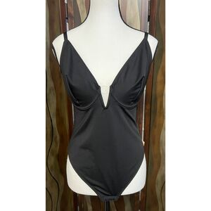 NWT Popilush Plunging V Slimming One-piece Swimsuit/Bodysuit in black. Size L.